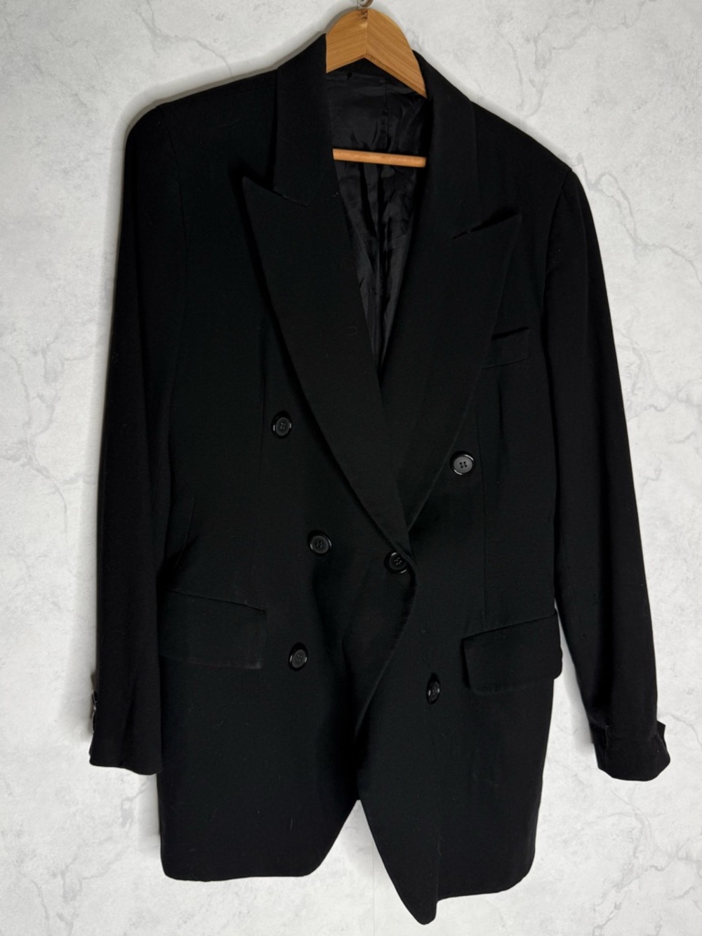 Vintage black wool tuxedo blazer jacket lined in silk USA made women's size 12